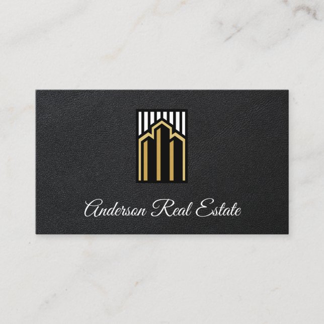 Real Estate Commercial Building | Leather  Business Card (Front)