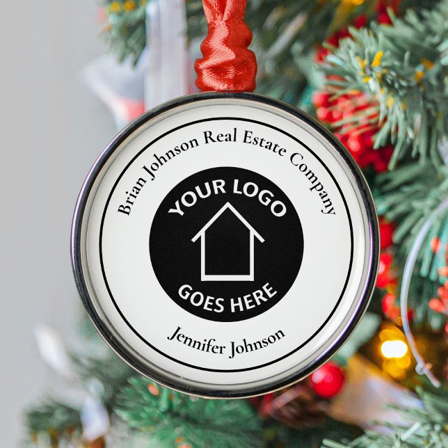 Real Estate Company Add Your Logo Custom Christmas Metal Tree Decoration (Creator Uploaded)