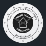 Real Estate Company Add Your Logo Custom Office Large Clock<br><div class="desc">This chic custom realtor wall clock is personalised with your realty company logo in the centre. Add your real estate company name and agent on this modern design for a classy,  customised gift.</div>