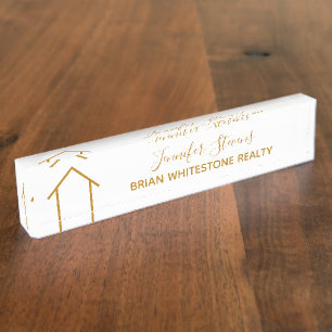 Real Estate Company Agent Custom Chic Gold Realty Nameplate