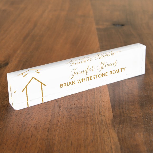 Real Estate Company Agent Custom Chic Gold Realty Nameplate (Side)