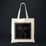 Real Estate Company Black White Custom Agent Tote Bag<br><div class="desc">This modern realtor tote bag is the perfect way to market to clients. Fill your new customer home buying information into this chic, custom tote and customise with your name and real estate company. These minimalist black and white bags feature a simple line drawing of a house. Advertise your realty...</div>