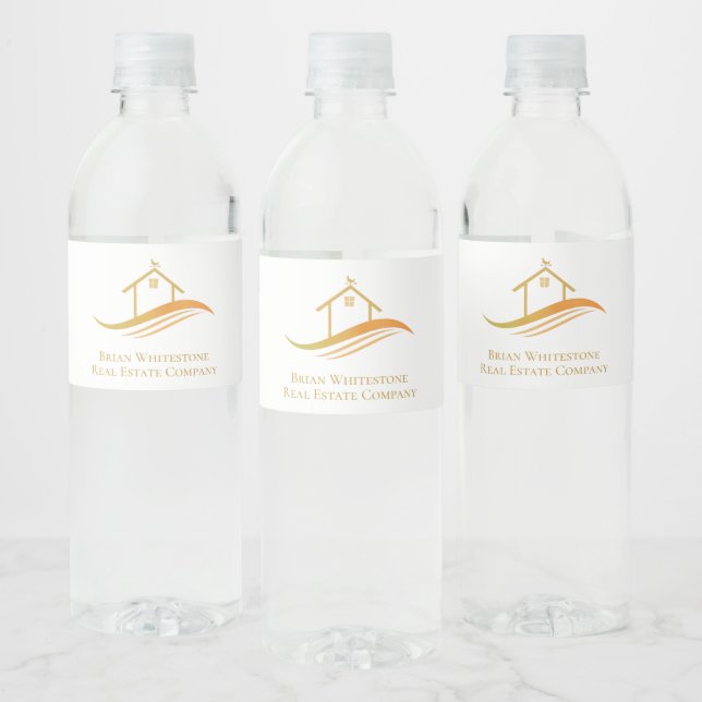 Real Estate Company Chic Gold Custom Open House Water Bottle Label (Bottles)