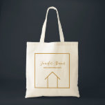 Real Estate Company Chic Gold Custom Realty Agent Tote Bag<br><div class="desc">This modern realtor tote bag is the perfect way to market to clients. Fill your new customer home buying information into this chic, custom tote and customise with your name and real estate company. These minimalist gold text bags feature a simple line drawing of a house. Advertise your realty on...</div>