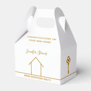 Real Estate Company Chic Gold White Housewarming Favour Box