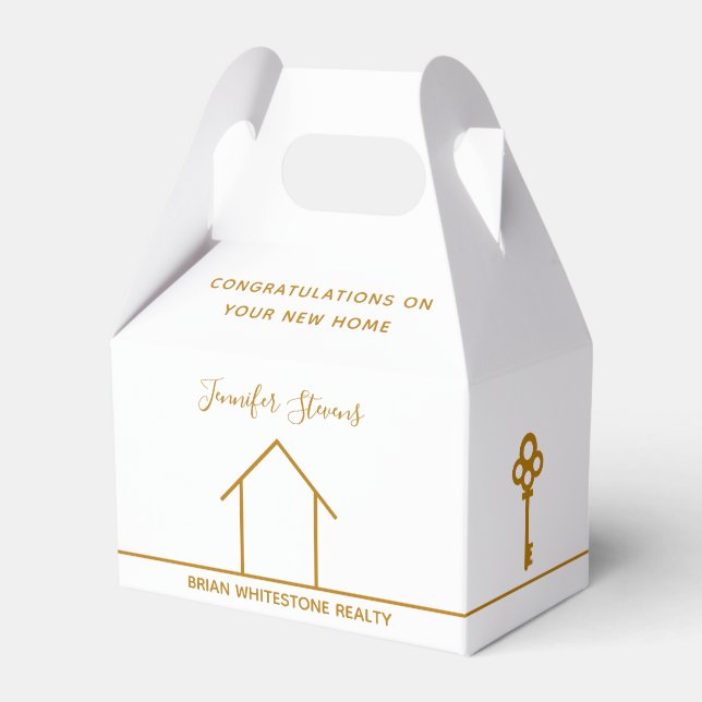 Real Estate Company Chic Gold White Housewarming Favour Box (Front Side)