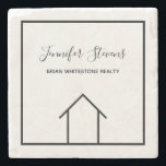 Real Estate Company Chic Personalised Realtor Gift Stone Coaster<br><div class="desc">This elegant realtor coaster is custom made with your realty company name under the the agent name in cursive typography. This minimalist black and white design features a simple line drawing of a home. Great addition for a real estate agent.</div>
