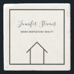 Real Estate Company Chic Personalised Realtor Gift Stone Coaster<br><div class="desc">This elegant realtor coaster is custom made with your realty company name under the the agent name in cursive typography. This minimalist black and white design features a simple line drawing of a home. Great addition for a real estate agent.</div>