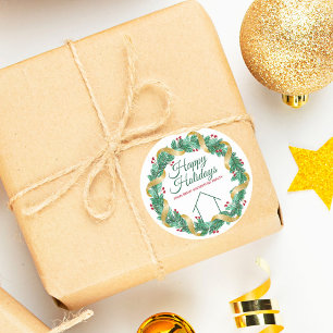 Real Estate Company Christmas Elegant Custom Gift Classic Round Sticker