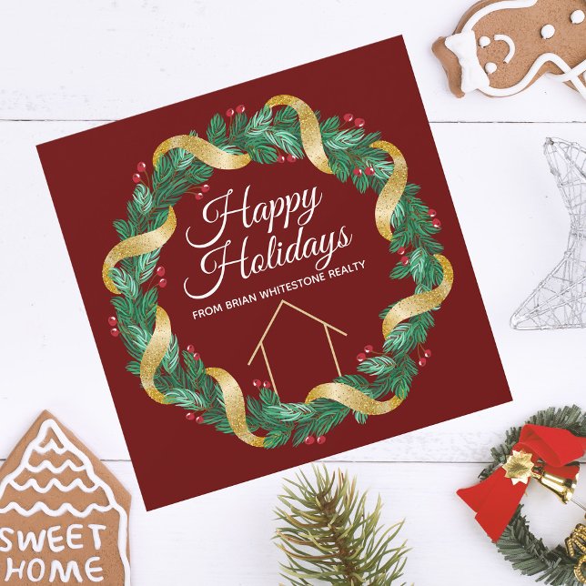 Real Estate Company Christmas Elegant Custom Red Holiday Card (Creator Uploaded)