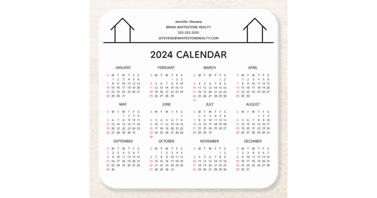 Real Estate Company Custom 2024 Calendar Magnet Square Paper Coaster