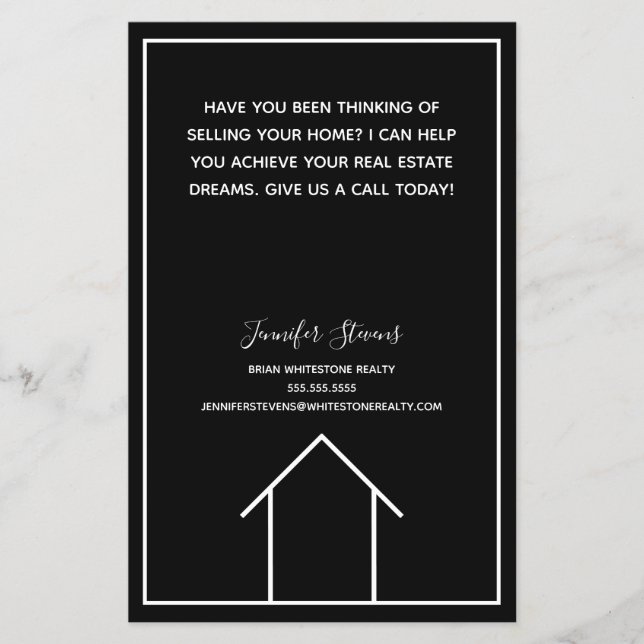 Real Estate Company Custom Black Realtor Marketing Flyer (Front)