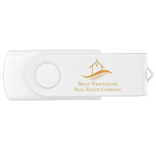 Real Estate Company Custom Gold House Logo USB Flash Drive