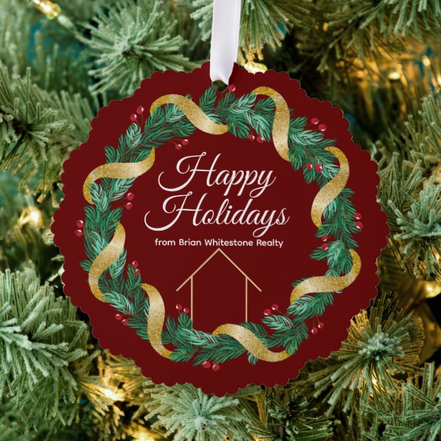 Real Estate Company Custom Happy Holidays Realtor Tree Decoration Card (Insitu (Tree))