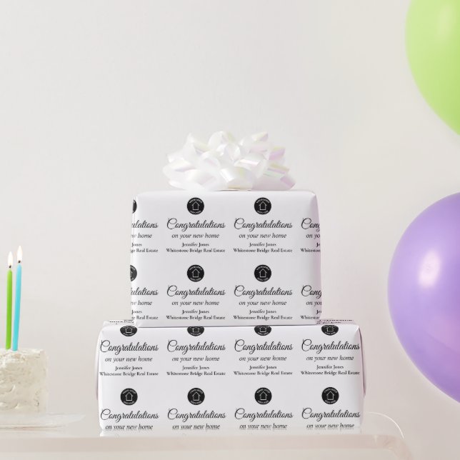Real Estate Company Custom Logo Black White Wrapping Paper (Party Gifts)