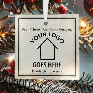 Real Estate Company Custom Logo Realtor Christmas Glass Tree Decoration