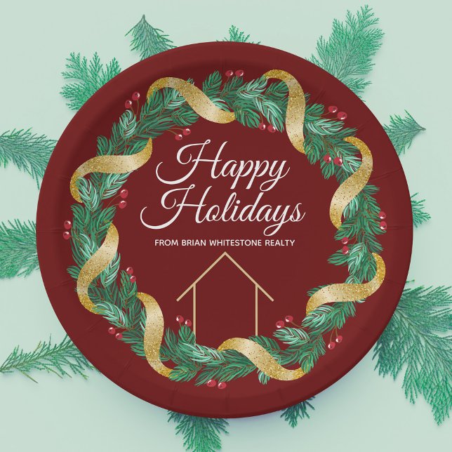 Real Estate Company Elegant Custom Christmas Party Paper Plate (Creator Uploaded)