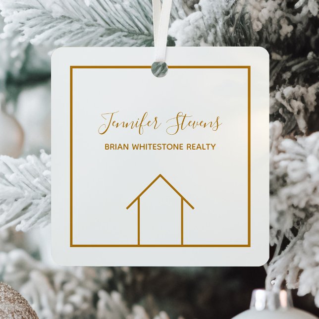 Real Estate Company Elegant Custom Gold Christmas Glass Tree Decoration (Creator Uploaded)