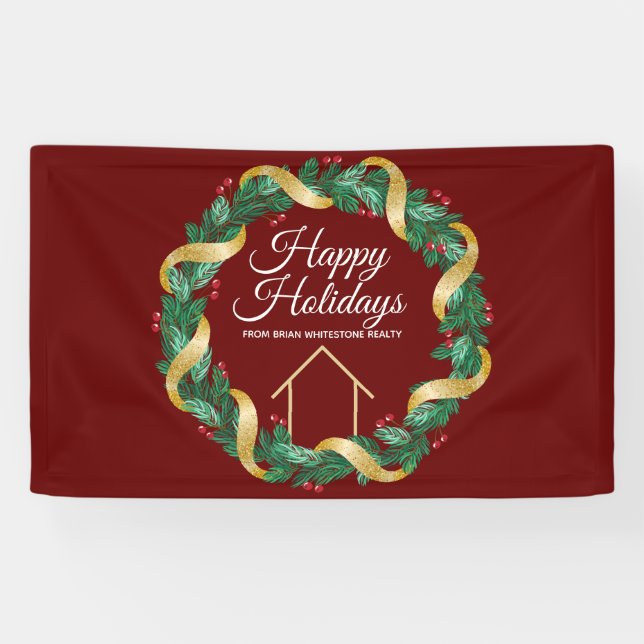 Real Estate Company Elegant Custom Red Christmas Banner (Horizontal)
