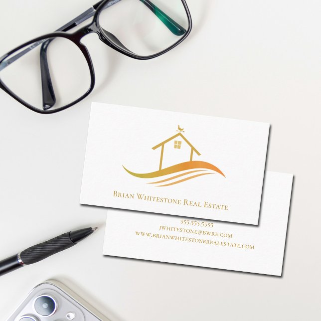 Real Estate Company Gold House Logo Custom Realtor Business Card (Creator Uploaded)
