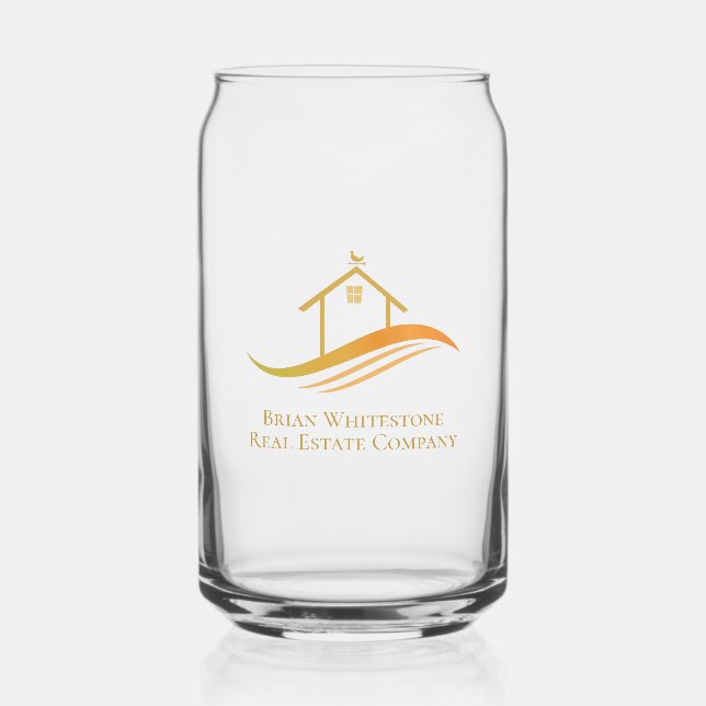 Real Estate Company Gold House Logo Custom Realtor Can Glass (Front)