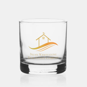 Real Estate Company Gold House Logo Custom Realtor Whiskey Glass