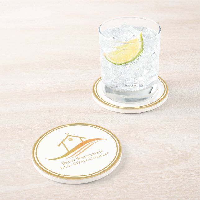 Real Estate Company Gold Personalised Realtor Coaster (Side)