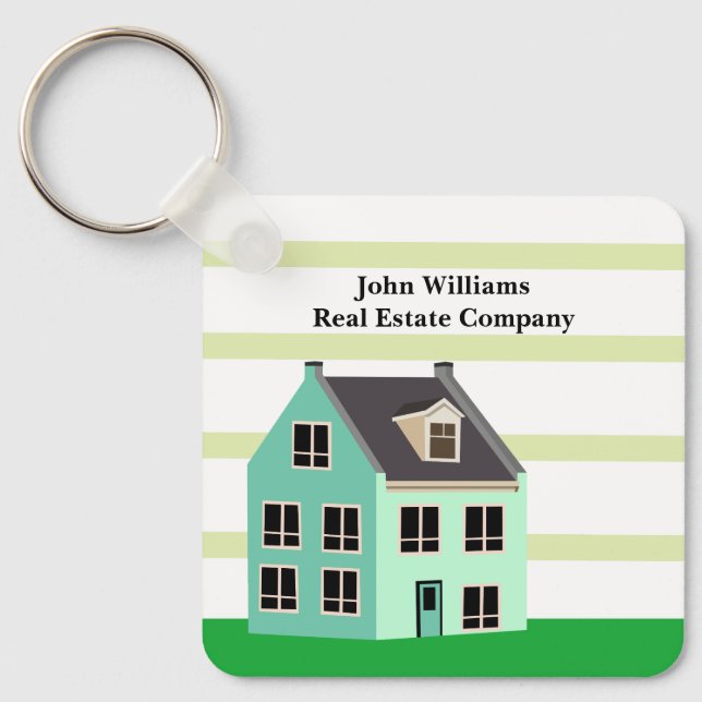 Real Estate Company House Cute Green Realtor Key Ring (Front)