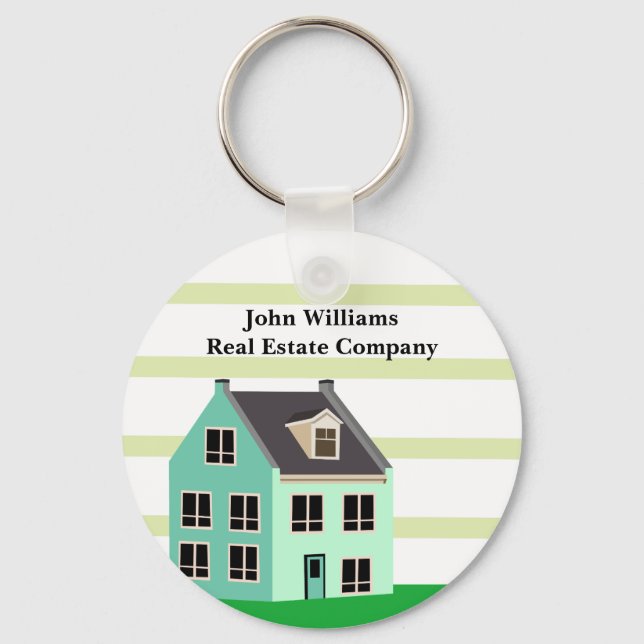 Real Estate Company House Modern Green Striped Key Ring (Front)