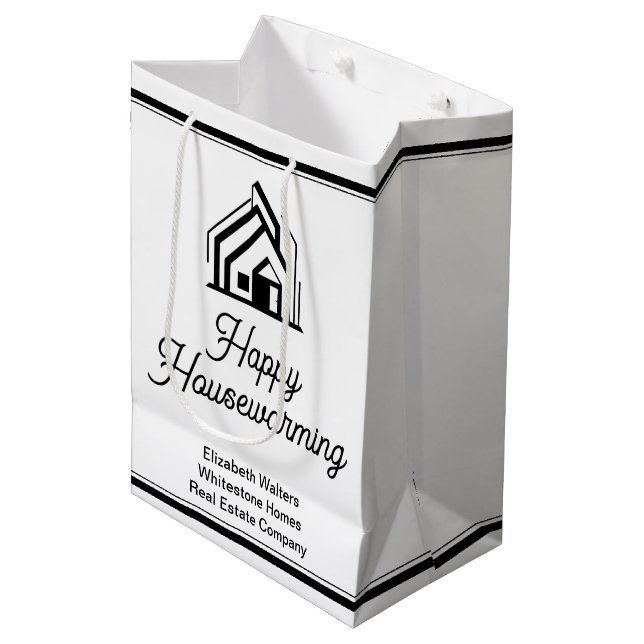 Real Estate Company Logo Custom Housewarming Medium Gift Bag (Front Angled)