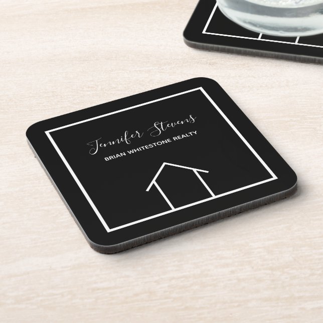 Real Estate Company Modern Black Custom Coaster (Left Side)