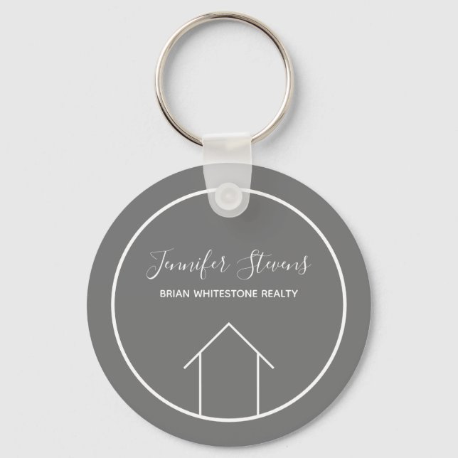 Real Estate Company Slate Grey Custom House Key Ring (Front)