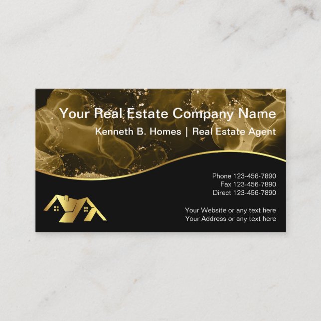 Real estate. Construction. Black Gold Business Card (Front)