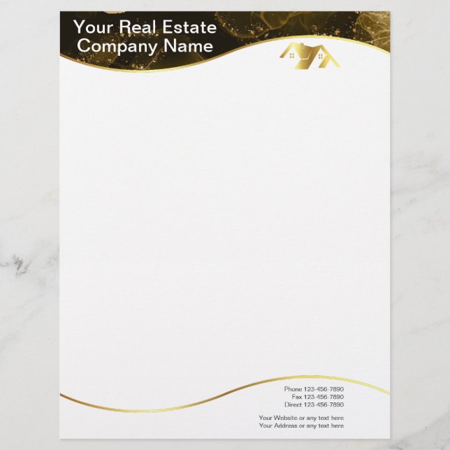 Real estate. Construction. Black Gold Custom Letterhead (Front)
