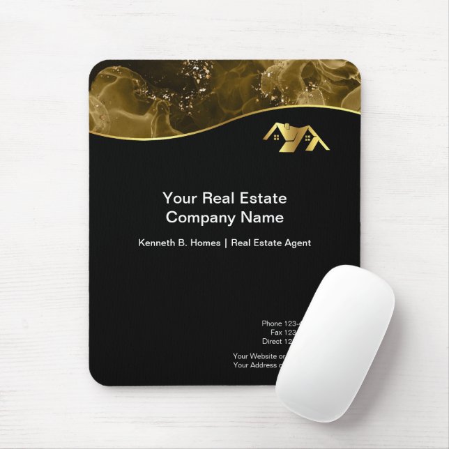 Real estate. Construction. Black Gold Mouse Mat (With Mouse)