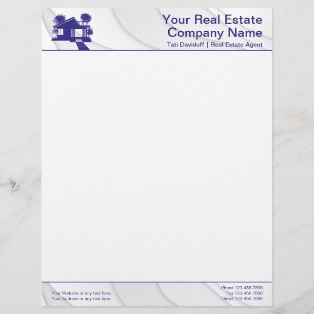 Real estate. Construction. Blue Silver  Custom Letterhead (Front)