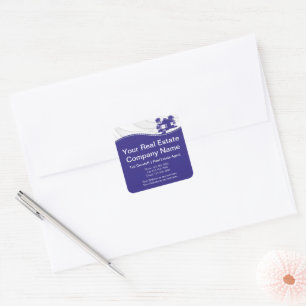 Real estate. Construction. Blue Silver Square Sticker