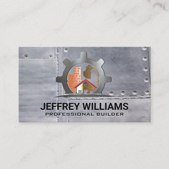 Real Estate Construction Logo | Metal and Rivets Business Card (Front)