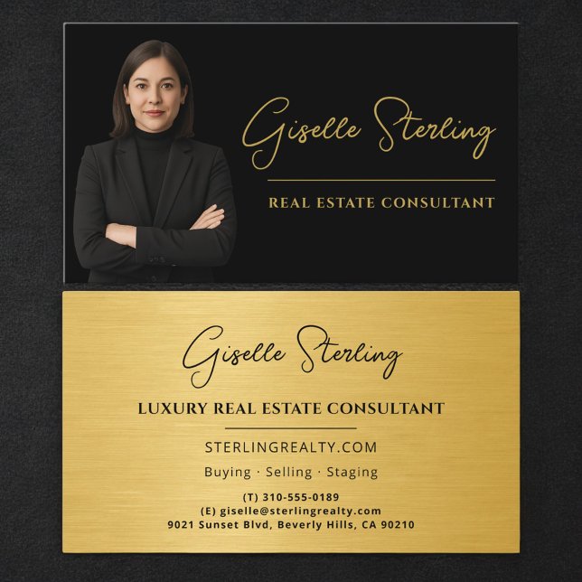 Real Estate Consultant Black Gold Metallic Business Card (Creator Uploaded)