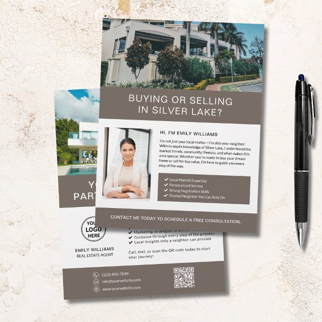 Real Estate Custom Flyer (Real Estate, Broker, Realtor Flyer with Custom Photos, Logo, and QR Code.)
