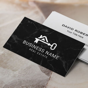 Real Estate Custom House & Key Logo Marble Realtor Business Card