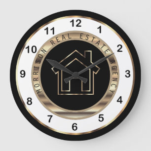 Real Estate Design in Gold, White and Black Large Clock