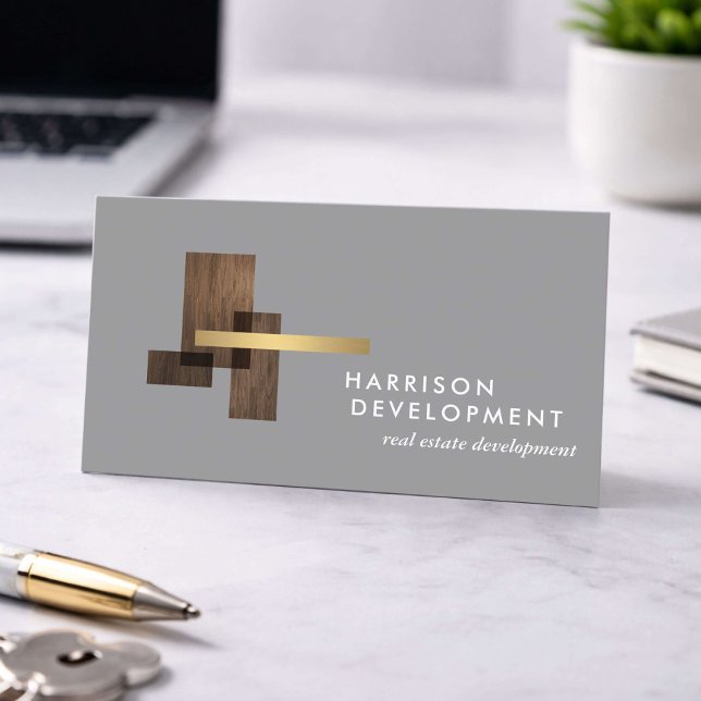 Real Estate Developer Luxury Logo Gray Business Card (Creator Uploaded)