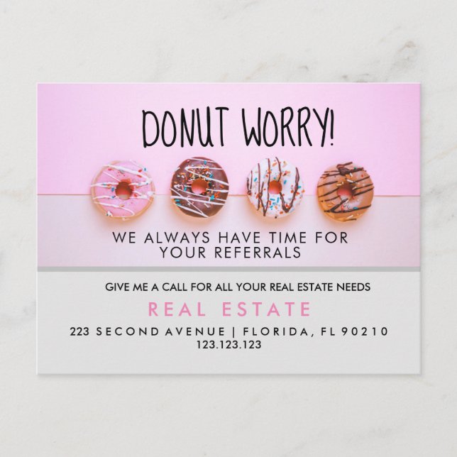 real estate doughnut referrals Announcement  Postcard (Front)