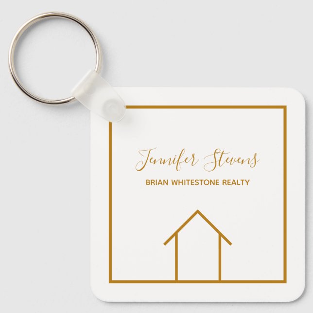 Real Estate Elegant Gold Custom Open House Realtor Key Ring (Front)