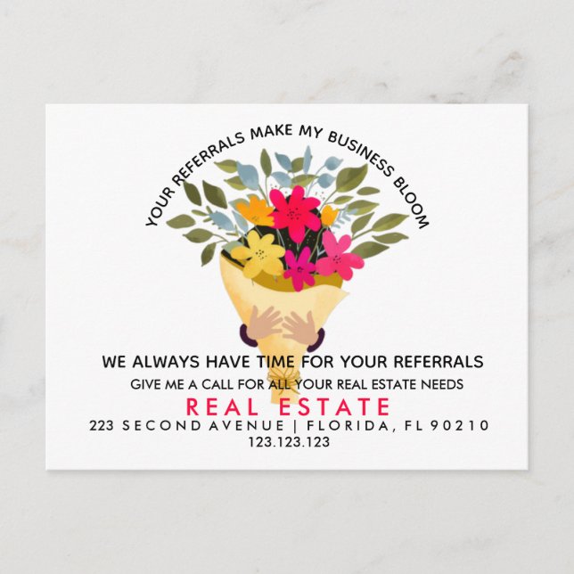 real estate Flowers referrals Announcement Postcard (Front)