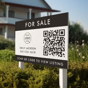 Real Estate   For Sale QR Code Listing Logo Yard Garden Sign