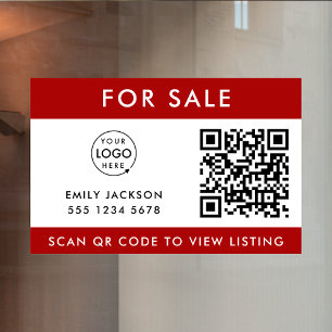 Real Estate   For Sale QR Code Retail Listing Red Window Cling