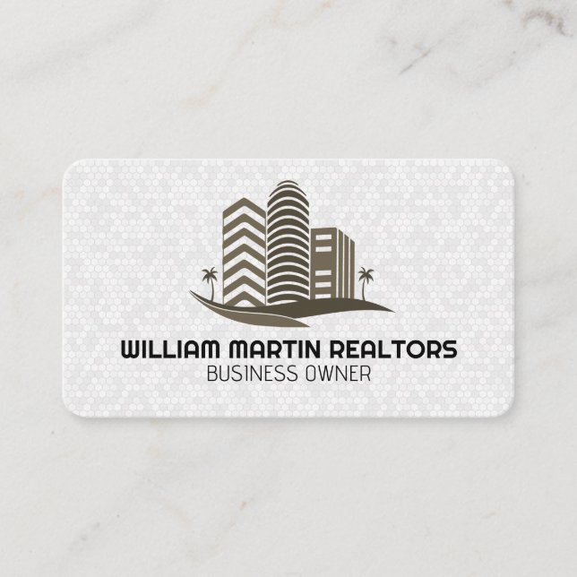 Real Estate Gold Properties | White Geometric Business Card (Front)