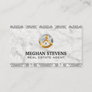 Real Estate Gold Silver Logo   Damask Marble Appointment Card